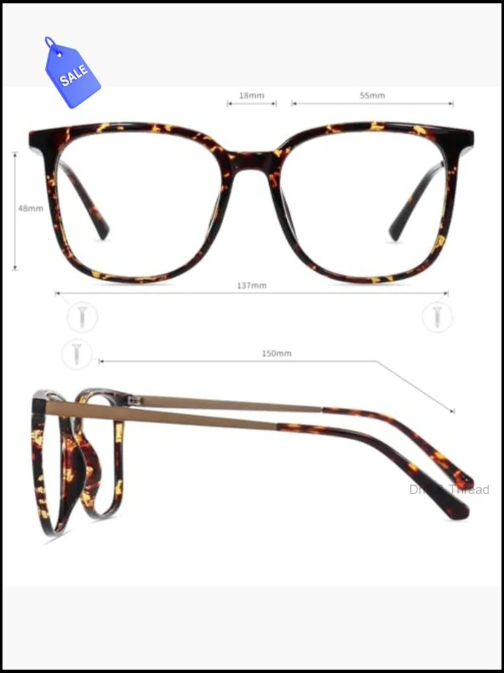 Oversized Square Blue Light Blocking Glasses TR90 Metal Frame UV400